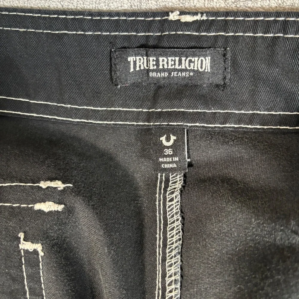True Religion Mens Black White Contrast Stitch Cargo Pants 36x31 Rave Goth Y2K
